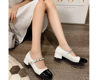 Two-Tone Block Heel Mary Jane Pumps
