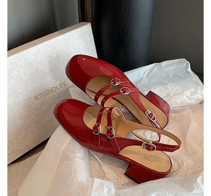 Plain Chunky Heel Slingback Sandals