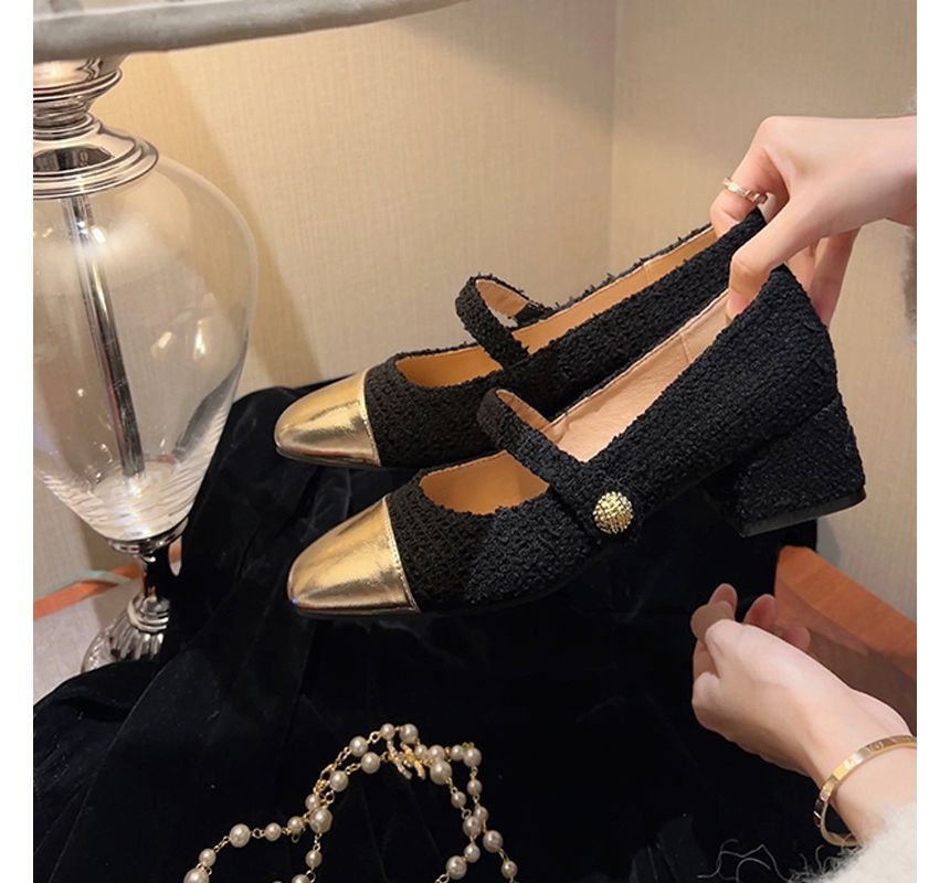 Cap-Toe Block Heel Mary Jane Pumps