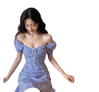 Short-Sleeve Square Neck Floral Mini Sheath Dress