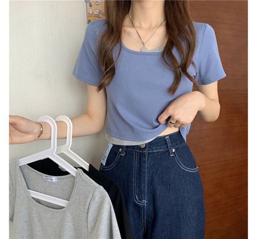 Short-Sleeve Scoop Neck Mock Two Piece Tee