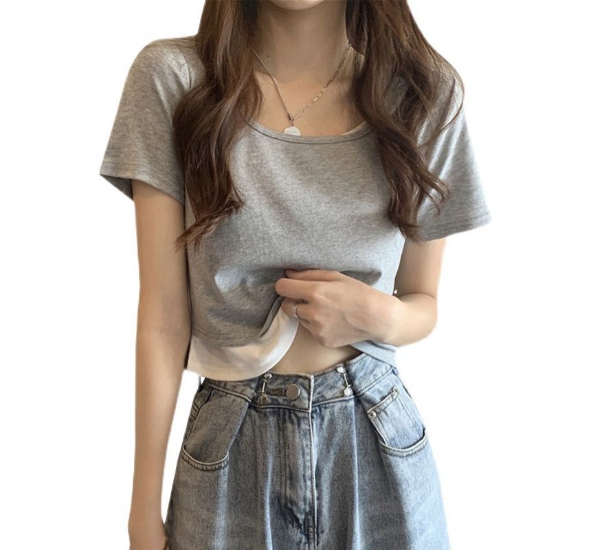 Short-Sleeve Scoop Neck Mock Two Piece Tee