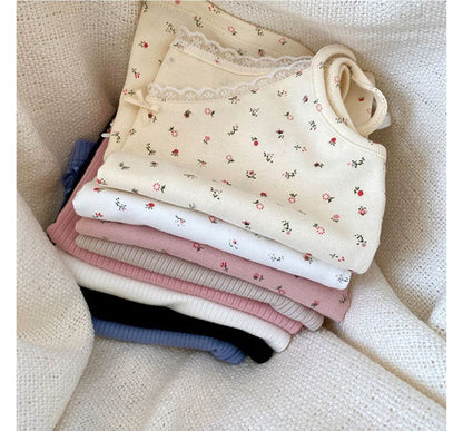 Floral Print Lace Trim Crop Camisole Top