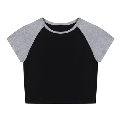 Short-Sleeve Round Neck Raglan Crop Tee