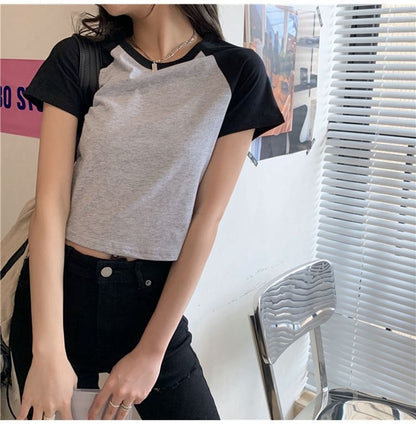 Short-Sleeve Round Neck Raglan Crop Tee