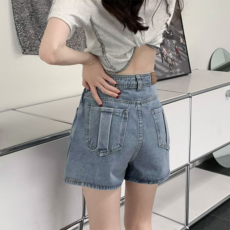 High Waist Washed Asymmetrical Denim Skort