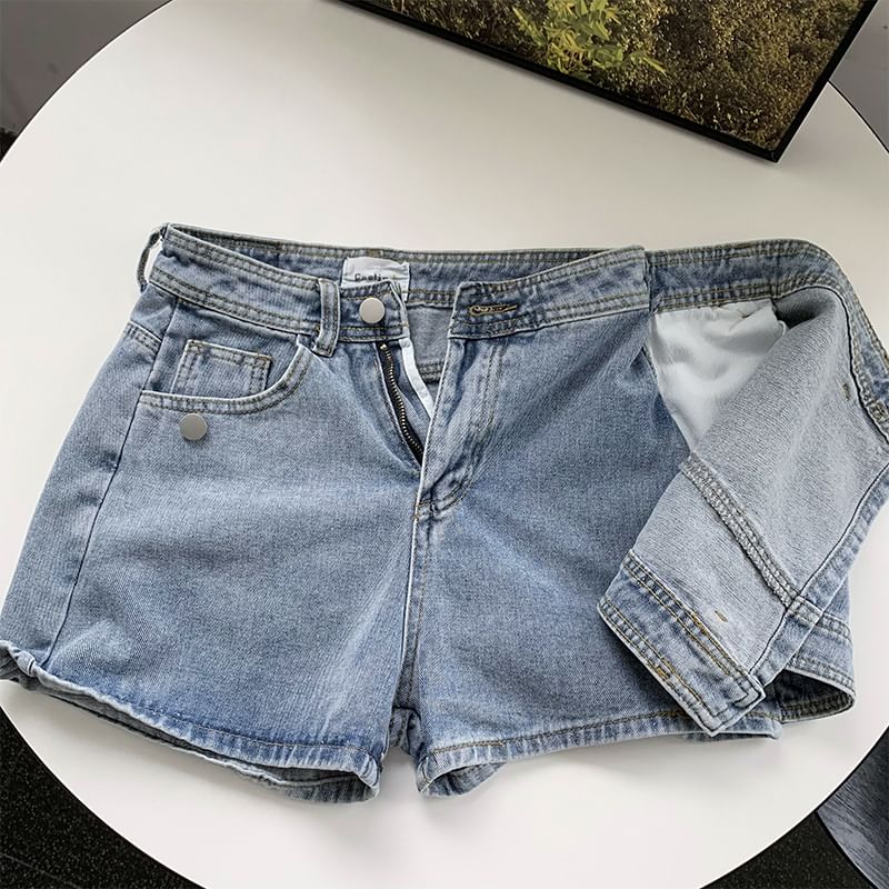 High Waist Washed Asymmetrical Denim Skort