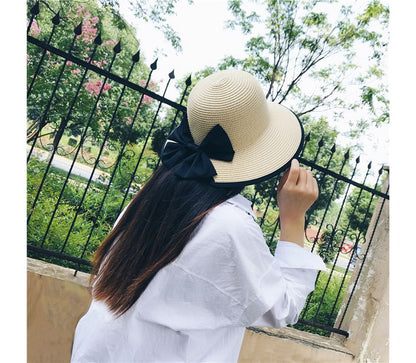 Bow Piped Sun Straw Hat