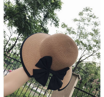 Bow Piped Sun Straw Hat