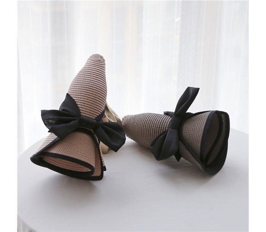 Bow Piped Sun Straw Hat
