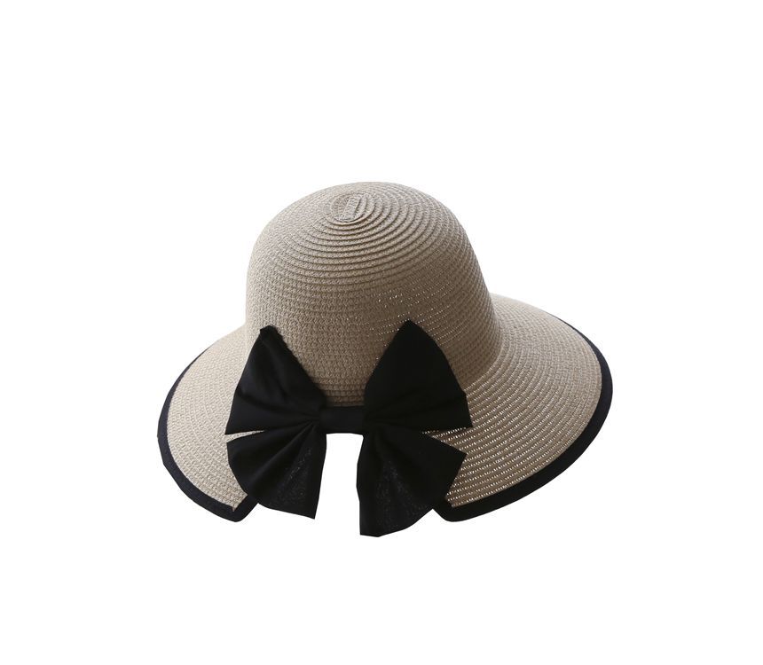 Bow Piped Sun Straw Hat