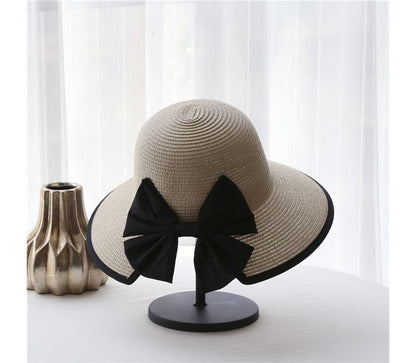 Bow Piped Sun Straw Hat