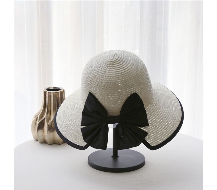 Bow Piped Sun Straw Hat