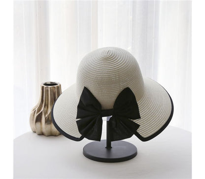 Bow Piped Sun Straw Hat