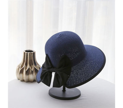 Bow Piped Sun Straw Hat