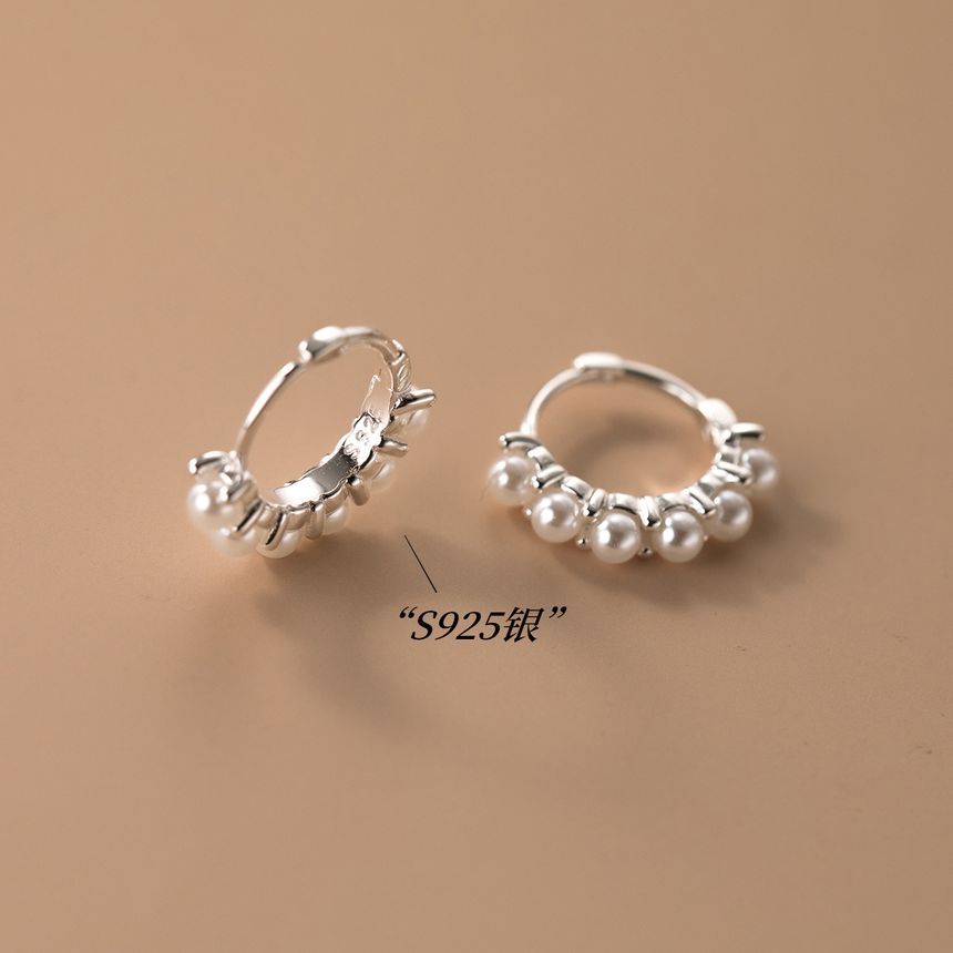 Faux Pearl Sterling Silver Hoop Earring