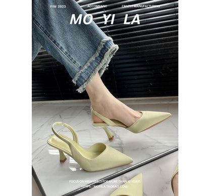 Plain High Heel Slingback Mules