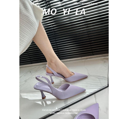 Plain High Heel Slingback Mules
