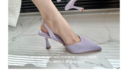 Plain High Heel Slingback Mules