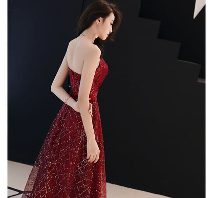 Strapless Floral Rhinestone A-Line Mesh Evening Gown