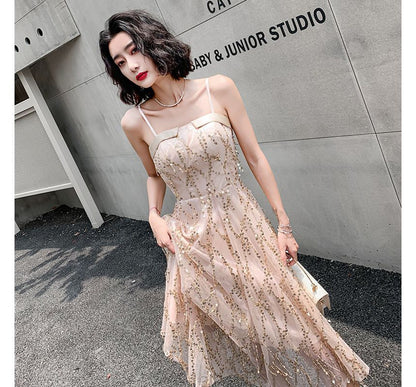 Spaghetti Strap Sequined Fringed A-Line Cocktail Dress