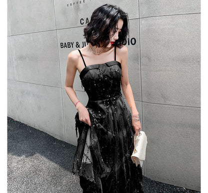 Spaghetti Strap Sequined Fringed A-Line Cocktail Dress