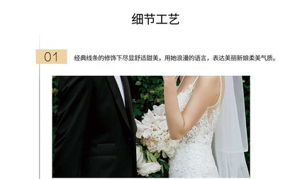 Spaghetti Strap V-Neck Plain Lace Applique Mermaid Wedding Gown