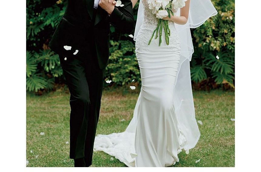 Spaghetti Strap V-Neck Plain Lace Applique Mermaid Wedding Gown