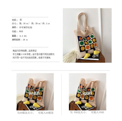 Smiley Face Crochet Tote Bag