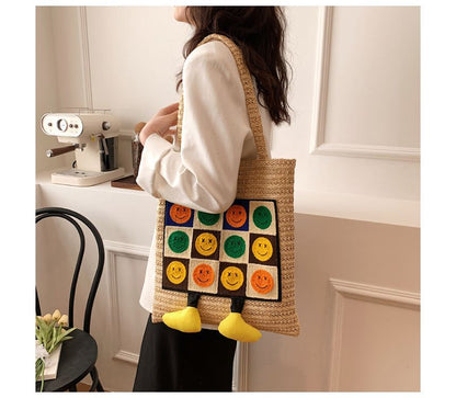 Smiley Face Crochet Tote Bag