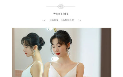 A-Line Slit Strap Spaghetti Wrap Bolero Wedding Ruched V-Neck / Gown Plain Set