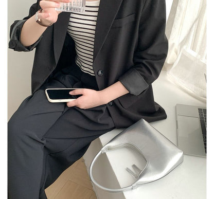 Faux Leather Plain Zip Shoulder Bag