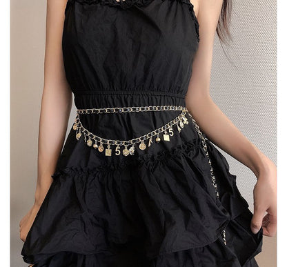 Leather Waist Alloy Layered Belt Chain Faux Fringed
