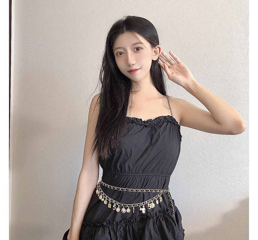 Leather Waist Alloy Layered Belt Chain Faux Fringed