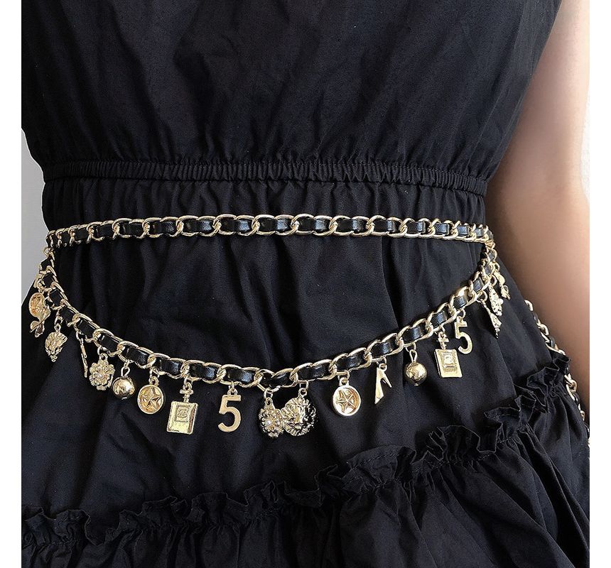Leather Waist Alloy Layered Belt Chain Faux Fringed