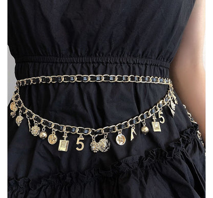 Leather Waist Alloy Layered Belt Chain Faux Fringed