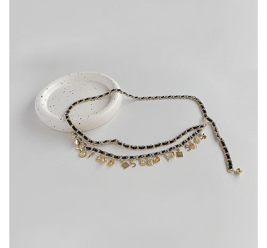 Leather Waist Alloy Layered Belt Chain Faux Fringed