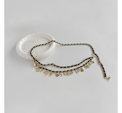 Leather Waist Alloy Layered Belt Chain Faux Fringed