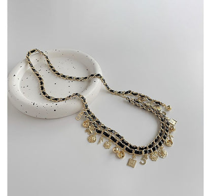 Leather Waist Alloy Layered Belt Chain Faux Fringed