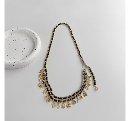 Leather Waist Alloy Layered Belt Chain Faux Fringed