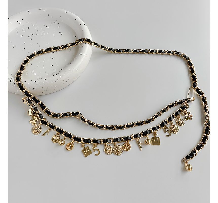 Leather Waist Alloy Layered Belt Chain Faux Fringed