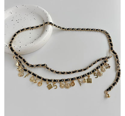 Leather Waist Alloy Layered Belt Chain Faux Fringed