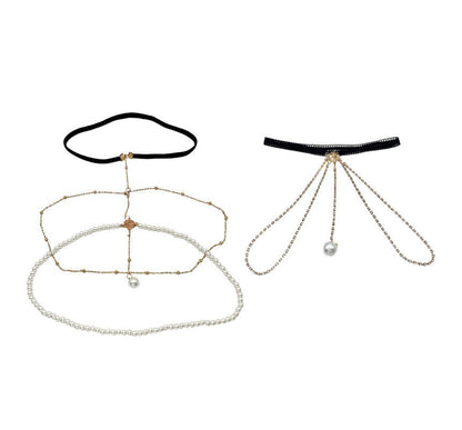 Faux Pearl Layered Alloy Thigh Chain (various designs)