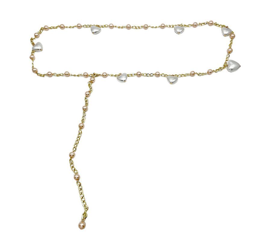 Alloy Pearl Heart Faux Belt Waist Chain