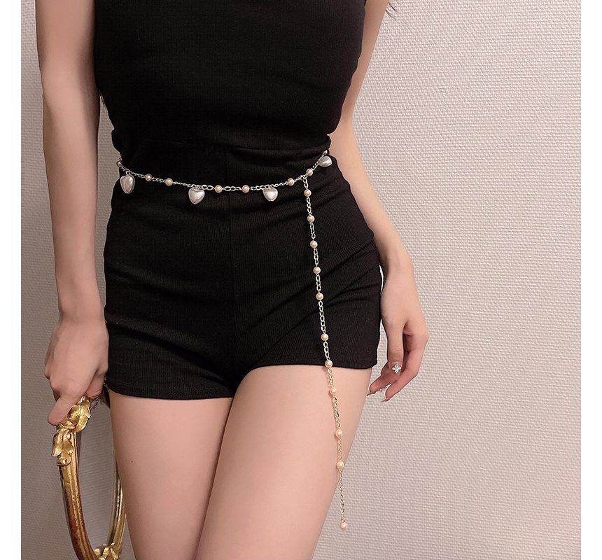 Alloy Pearl Heart Faux Belt Waist Chain