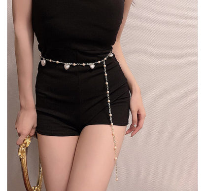 Alloy Pearl Heart Faux Belt Waist Chain