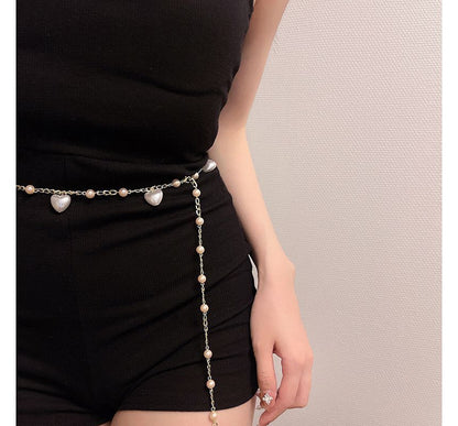 Alloy Pearl Heart Faux Belt Waist Chain