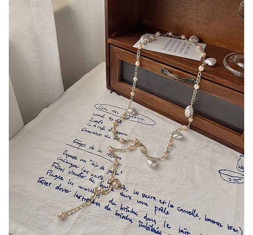Alloy Pearl Heart Faux Belt Waist Chain
