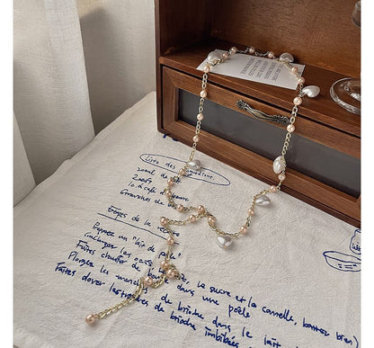 Alloy Pearl Heart Faux Belt Waist Chain