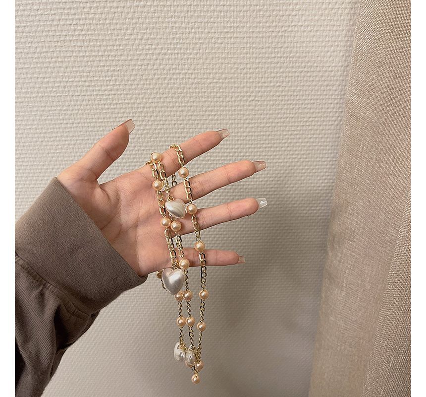 Alloy Pearl Heart Faux Belt Waist Chain